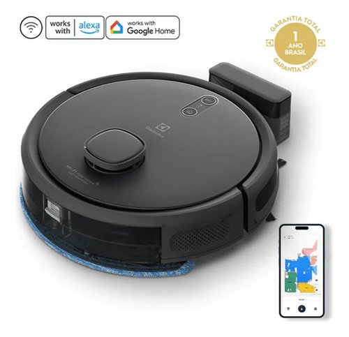 Robo aspirador de po 4 em 1 electrolux wi fi mop passa pano