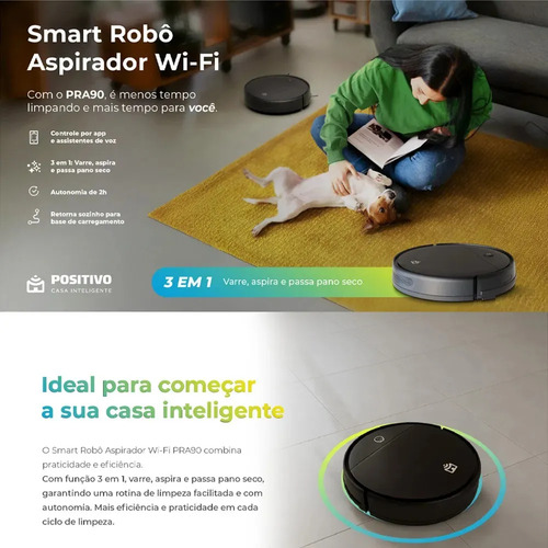 Robô aspirador Positivo Casa Inteligente PRA90 preto