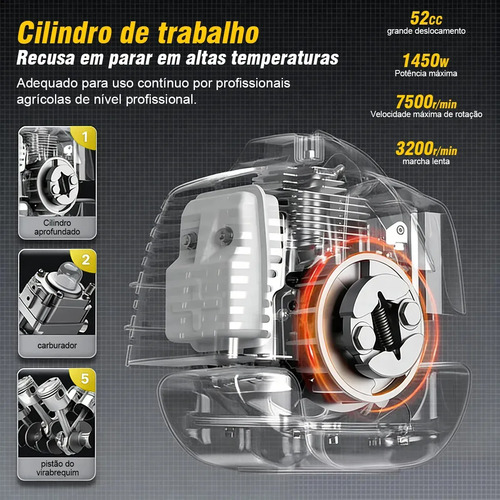 Roçadeira A Gasolina 52cc Lateral 4 Em 1 Capacidade De 1200ml 1450w Com Acessórios Mestri Dw-402