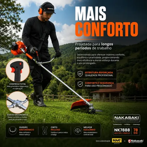 Roçadeira A Gasolina Nakasaki 78cc 6 Em 1 3,6hp