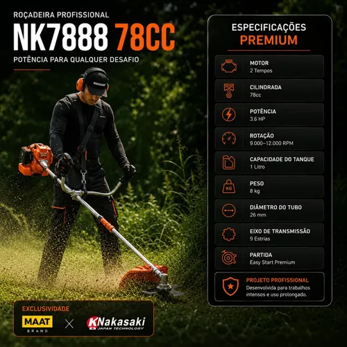 Roçadeira A Gasolina Nakasaki 78cc 6 Em 1 3,6hp