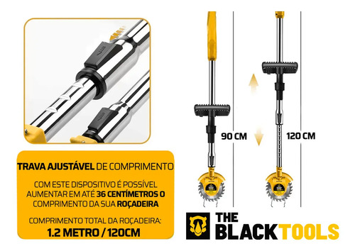 Roçadeira Aparador Grama A Bateria Recarregável 460w Profissional Com Acessórios Tcg12b The Black Tools