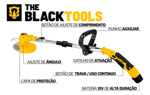 Roçadeira Aparador Grama A Bateria Recarregável 460w Profissional Com Acessórios Tcg12b The Black Tools