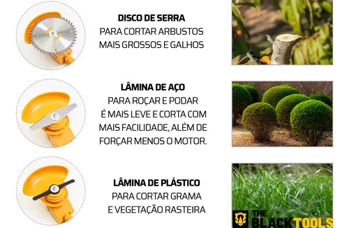 Roçadeira Aparador Grama A Bateria Recarregável 460w Profissional Com Acessórios Tcg12b The Black Tools
