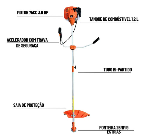 Roçadeira Gasolina 75cc 3.6hp Knakasaki + Motopoda