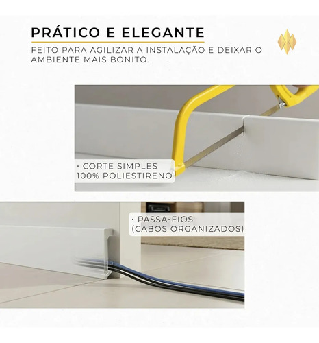 Rodapé 5cm 100% Poliestireno Prova D'agua Frisado Kit C/ 15