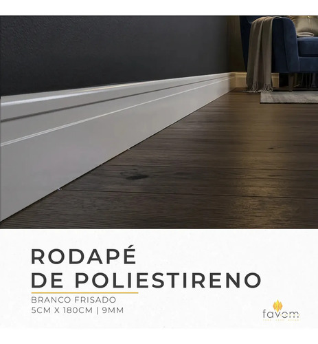 Rodapé 5cm 100% Poliestireno Prova D'agua Frisado Kit C/ 15