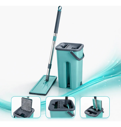 Rodo Flat Mop Limpeza Profissional Com Refil Mopi Com Balde