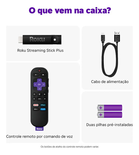 Roku Streaming Stick Plus 4K TVBox Aparelho Transforma TV em Smart Conversor Smart TV Controle Voz Wi-Fi Longo Alcance | Original NF-e | Com Apps e Canais Ao Vivo Grátis Sistema Rápido Imagem 4K HDR