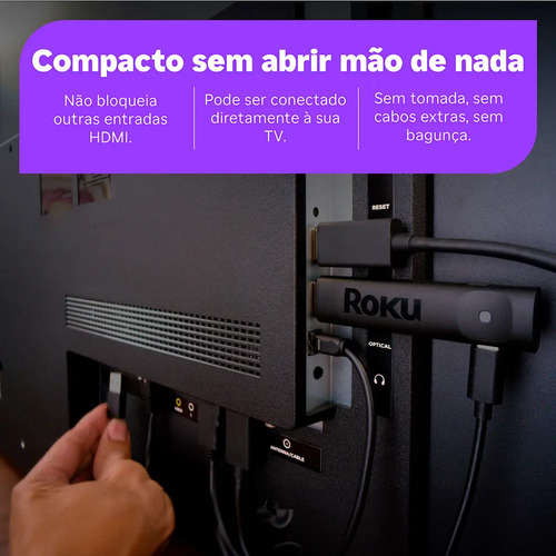 Roku Streaming Stick Plus 4K TVBox Aparelho Transforma TV em Smart Conversor Smart TV Controle Voz Wi-Fi Longo Alcance | Original NF-e | Com Apps e Canais Ao Vivo Grátis Sistema Rápido Imagem 4K HDR