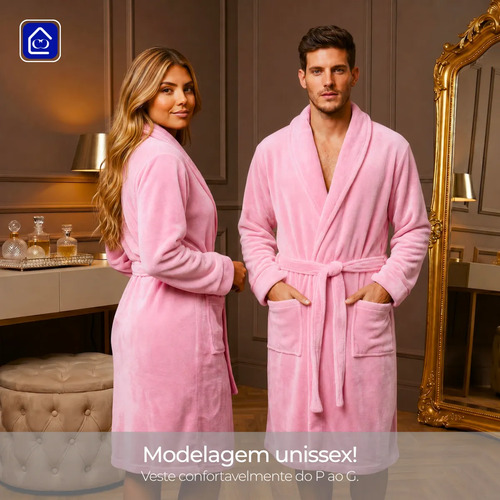 Roupão Adulto Microfibra Plush Macio Com Bolso Cinta Inverno