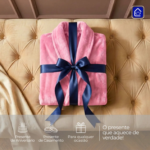 Roupão Adulto Microfibra Plush Macio Com Bolso Cinta Inverno