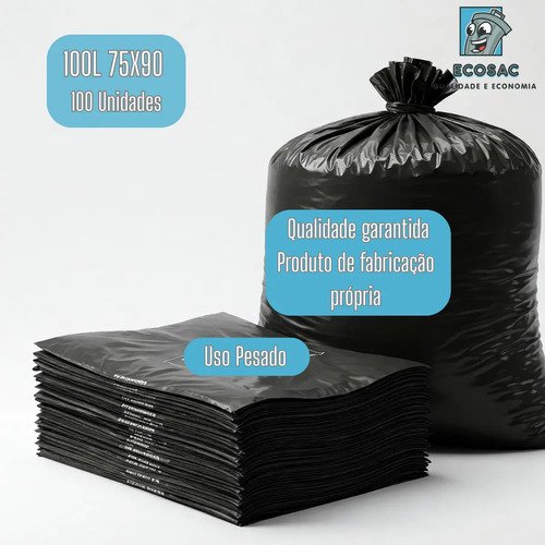 Saco De Lixo Reforçado 100l P5 Resistente Econômico 100 Unid