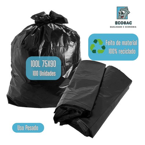 Saco De Lixo Reforçado 100l P5 Resistente Econômico 100 Unid