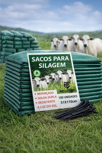 Sacos para silagem verde 51 x 110cm 100un 100 abracadeiras