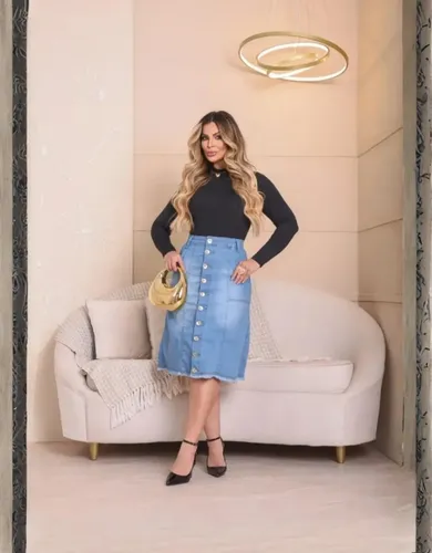 Saia Jeans Com Bolso(laterais)- Moda Feminina Evangélica