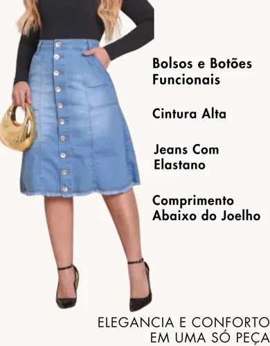 Saia Jeans Com Bolso(laterais)- Moda Feminina Evangélica