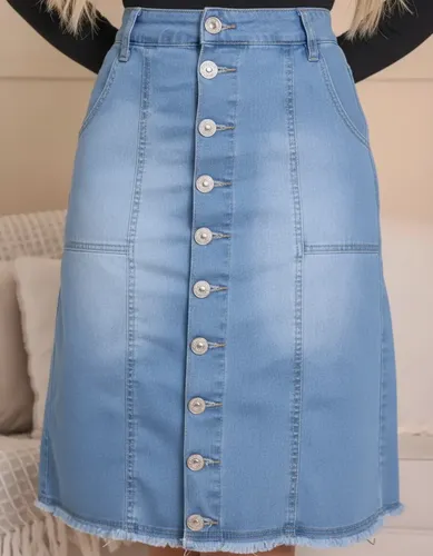 Saia Jeans Com Bolso(laterais)- Moda Feminina Evangélica