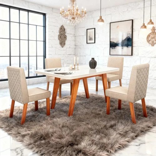 Sala de jantar 130x90 mavie vidro off 4 cadeiras bom pastor