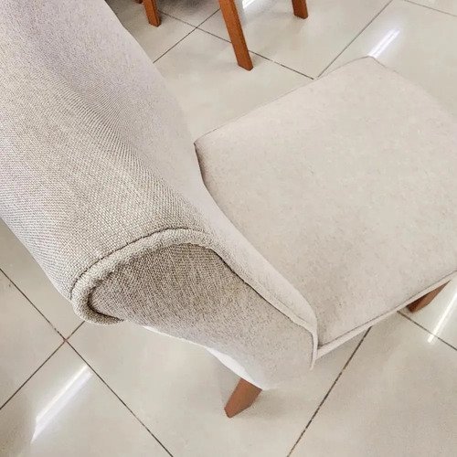 Sala De Jantar 130x90 Mavie Vidro Off 4 Cadeiras Bom Pastor Off-white Naturale Linho Off