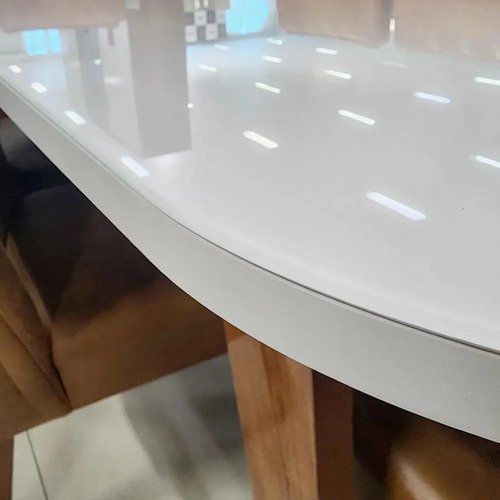 Sala De Jantar 130x90 Mavie Vidro Off 4 Cadeiras Bom Pastor Off-white Naturale Linho Off