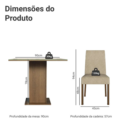 Sala De Jantar Estofada Madesa Evelin Mesa Tampo Vidro Com 4 Cadeiras Cor Rustic/Crema/Imperial MDJA0401037GSIM