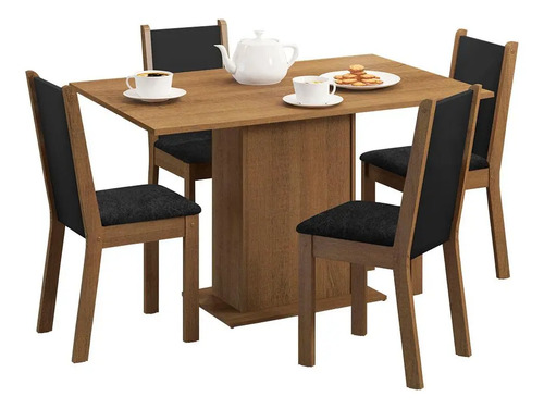 Sala De Jantar Madesa Talita Mesa Tampo Madeira 4 Cadeiras Cor Rustic/Preto/Oxford Desenho do tecido das cadeiras Liso