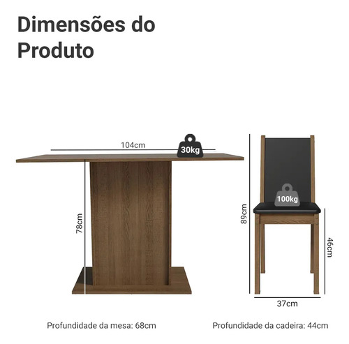 Sala De Jantar Madesa Talita Mesa Tampo Madeira 4 Cadeiras Cor Rustic/Preto/Oxford Desenho do tecido das cadeiras Liso