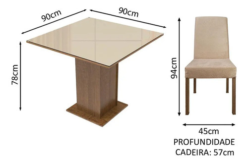 Sala Jantar Madesa Evelin Mesa Tampo Vidro Com 4 Cadeiras Cor Rustic/Crema/Imperial Desenho do tecido das cadeiras Liso