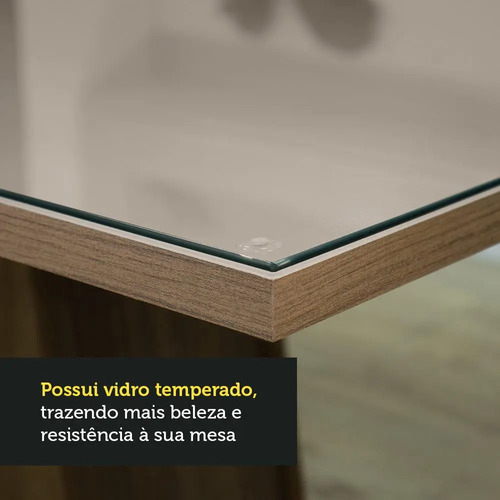Sala Jantar Madesa Evelin Mesa Tampo Vidro Com 4 Cadeiras Cor Rustic/Crema/Imperial Desenho do tecido das cadeiras Liso