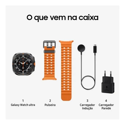 Samsung Galaxy Watch Ultra 2025 Smartwatch 47mm LTE, Galaxy AI, Titânio Aeroespacial - Titânio Cinza - Pulseira Laranja ( SM-L705FZAPZTO )