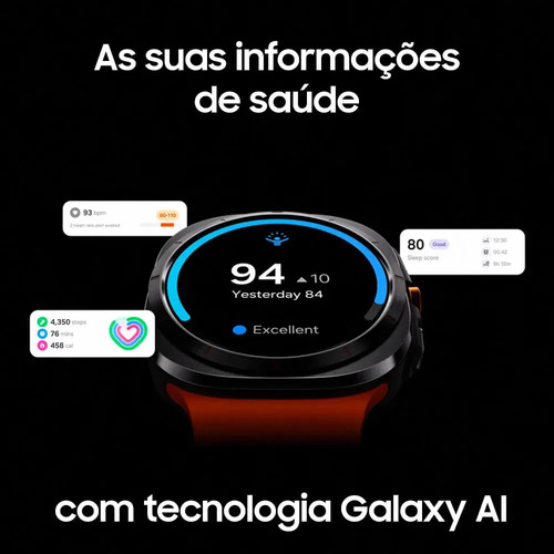 Samsung Galaxy Watch Ultra 2025 Smartwatch 47mm LTE, Galaxy AI, Titânio Aeroespacial - Titânio Cinza - Pulseira Laranja ( SM-L705FZAPZTO )