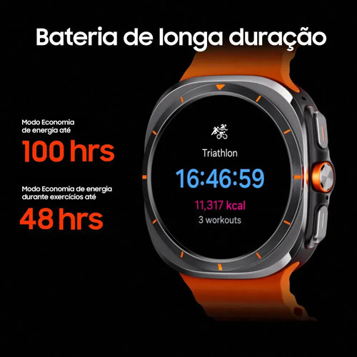 Samsung Galaxy Watch Ultra 2025 Smartwatch 47mm LTE, Galaxy AI, Titânio Aeroespacial - Titânio Cinza - Pulseira Laranja ( SM-L705FZAPZTO )