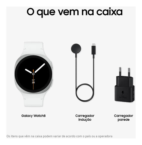 Samsung Galaxy Watch8 Smartwatch 40mm Lte, Galaxy Ai Caixa Prata Pulseira Prata Bisel Prata