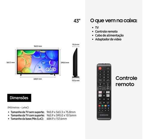 Samsung Smart Tv 43 Qled Full Hd Q5f 2025, Xbox Cloud Gaming, Canais Gratuitos, Hdr, Som Em Movimento Virtual