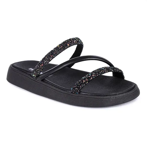 Sandalia moleca papete feminina brilho glitter slide nude