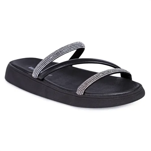 Sandalia papete moleca feminina tiras strass macia original