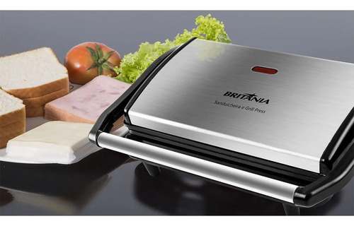 Sanduicheira e Grill Britânia 2 em 1 Bgr27i de 850W com Trava Inox