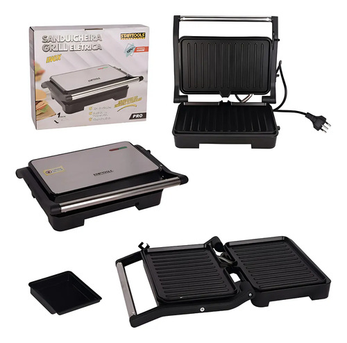 Sanduicheira e grill eletrica startools inox antiaderente gr