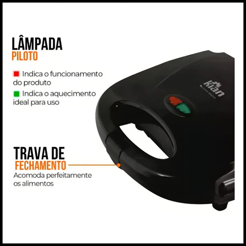 Sanduicheira Grill 2 Em 1 Kian Preta Elétrica 750w Cor Preto,Seu Mixto Quente Ultra Rápido, e Outros Petiscos