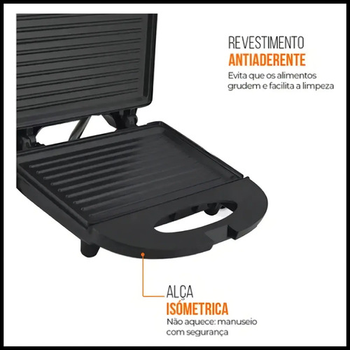 Sanduicheira Grill 2 Em 1 Kian Preta Elétrica 750w Cor Preto,Seu Mixto Quente Ultra Rápido, e Outros Petiscos