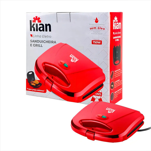 Sanduicheira grill vermelha 750w kian cor vermelho