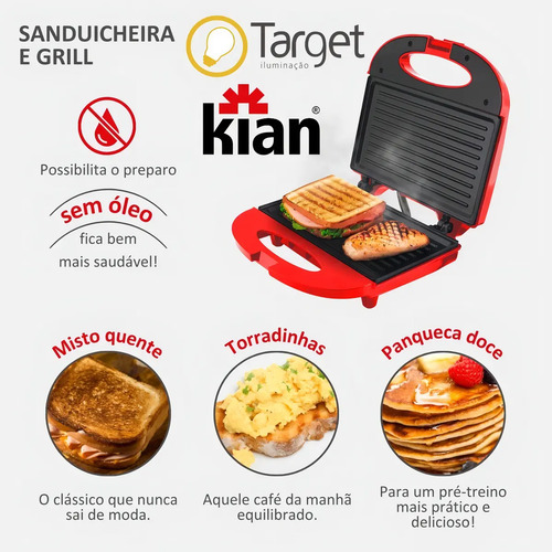 Sanduicheira Grill Vermelha 750w Kian Cor Vermelho