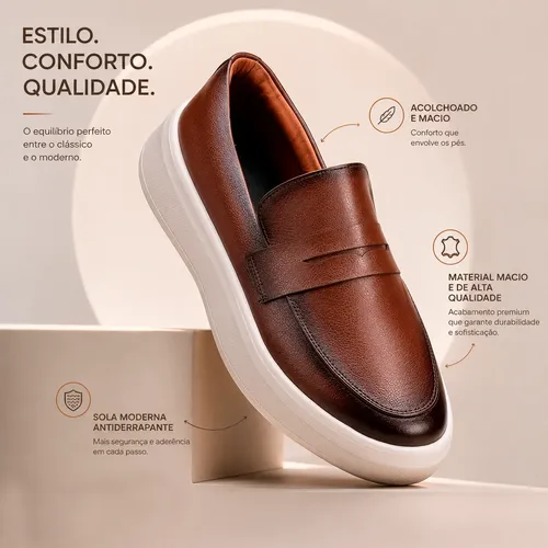 Sapato Loafer Masculino Mocassim Couro Casual Comfort Luxo