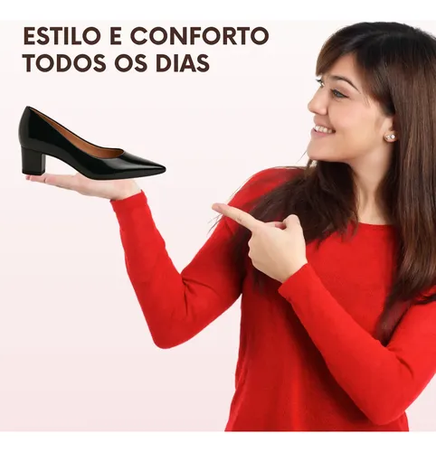 Sapato Scarpin Feminino Salto Baixo Grosso Scapin Confort