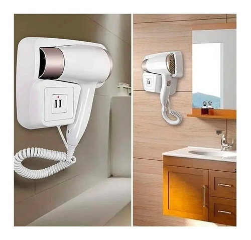 Secador de Cabelo Branco Hair Dryer 1300W Fixo Parede Ar Quente e Frio