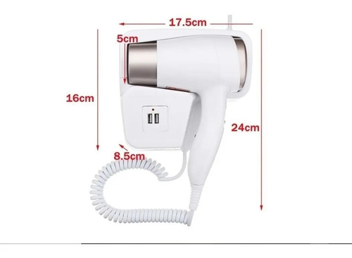 Secador de Cabelo Branco Hair Dryer 1300W Fixo Parede Ar Quente e Frio