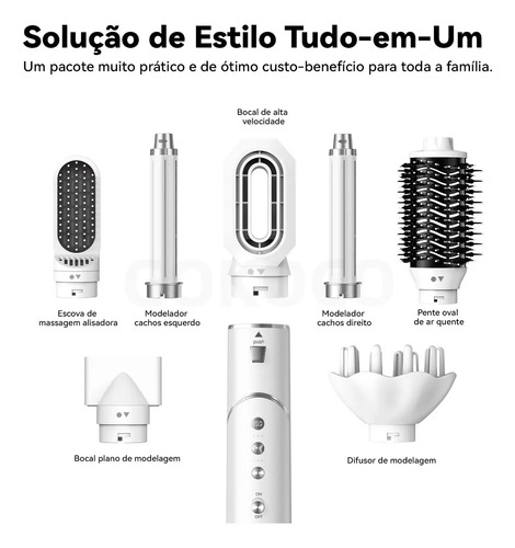 Secador De Cabelo Gokoco Com 7 Em 1 Escova Hot Air Styler Cor Branco