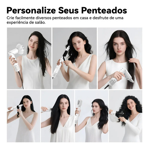 Secador De Cabelo Gokoco Com 7 Em 1 Escova Hot Air Styler Cor Branco