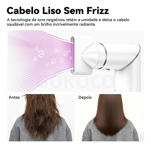 Secador De Cabelo Gokoco Com 7 Em 1 Escova Hot Air Styler Cor Branco